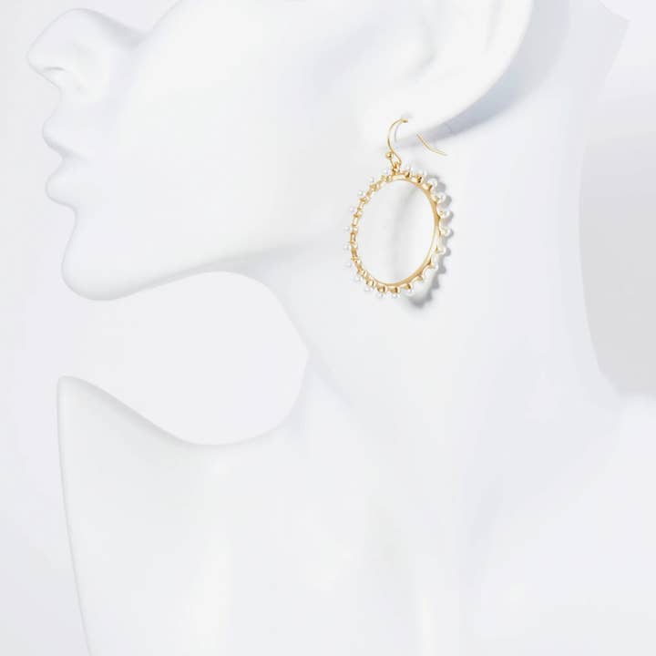 Wild Honey - Wholesale Dangle Earrings - Pearl Beaded Circle Dangle Drop Earrings4