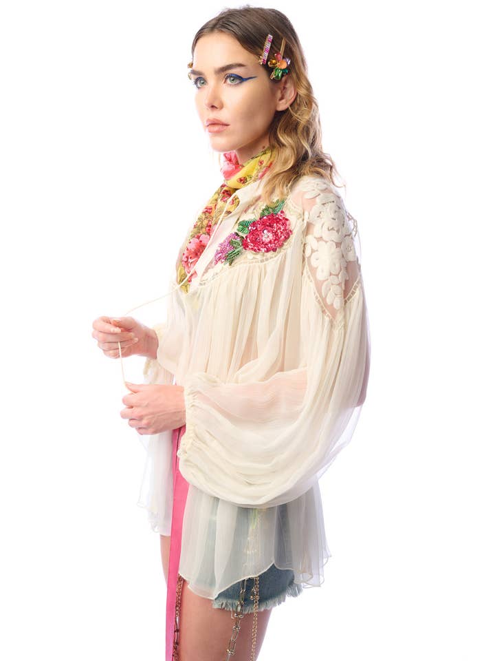 ivory Amora Chiffon Hand - Embellished Blouse / Top for wholesale on Faire12