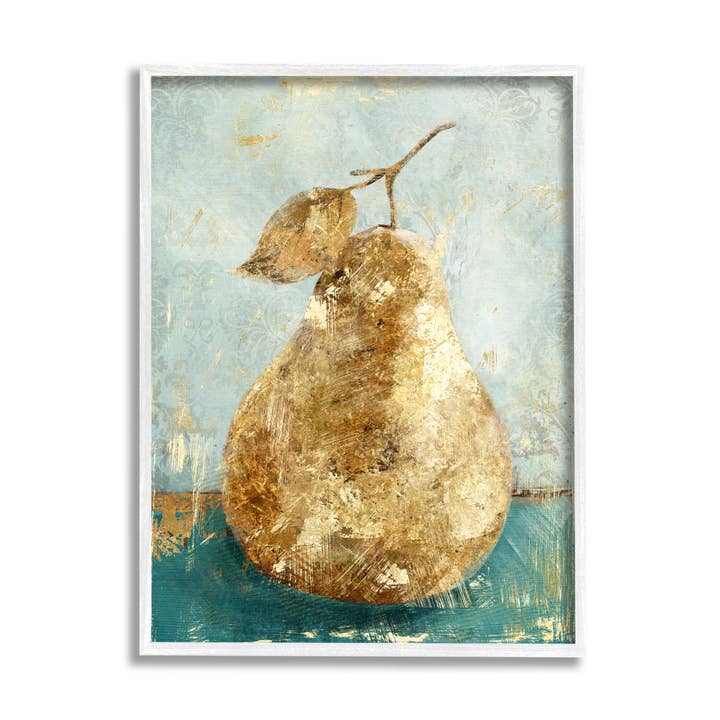 Stupell Industries - Venta al por mayor Pintura/dibujo - Pintura de comida con textura verde pera dorada enmarcada