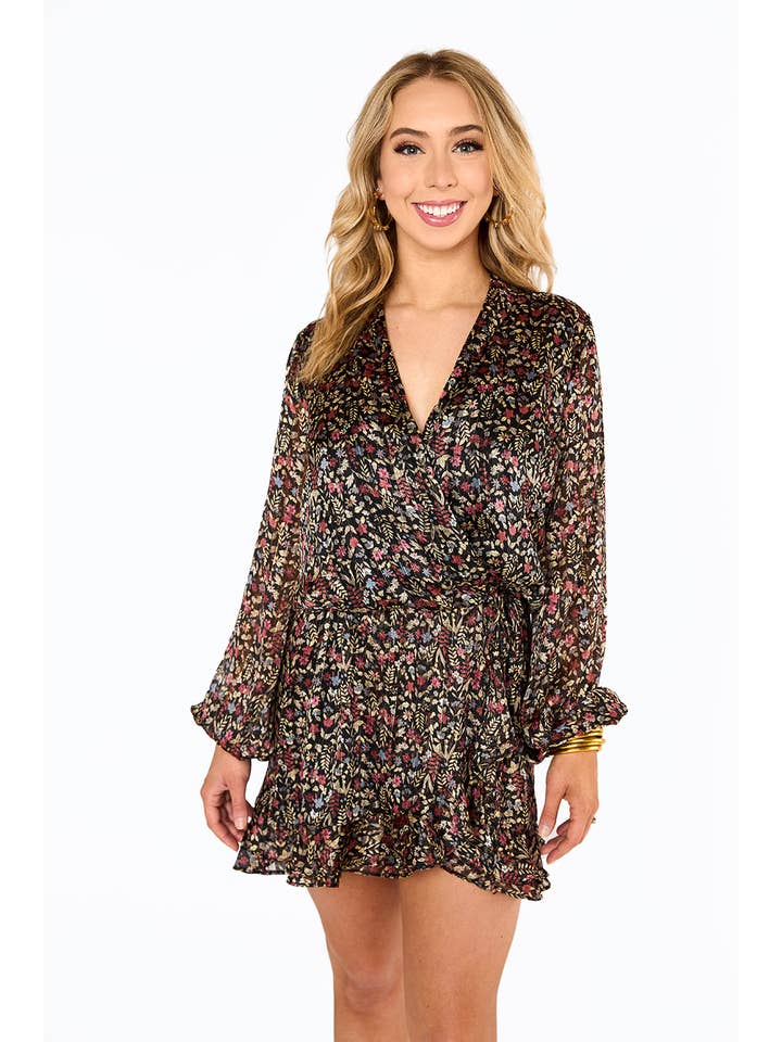 BuddyLove - Wholesale Romper - Women's - Jace Thornberry Black Floral Flowy Long Sleeve Romper