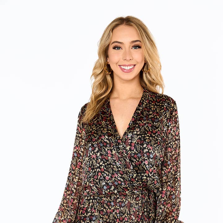 BuddyLove - Wholesale Romper - Women's - Jace Thornberry Black Floral Flowy Long Sleeve Romper