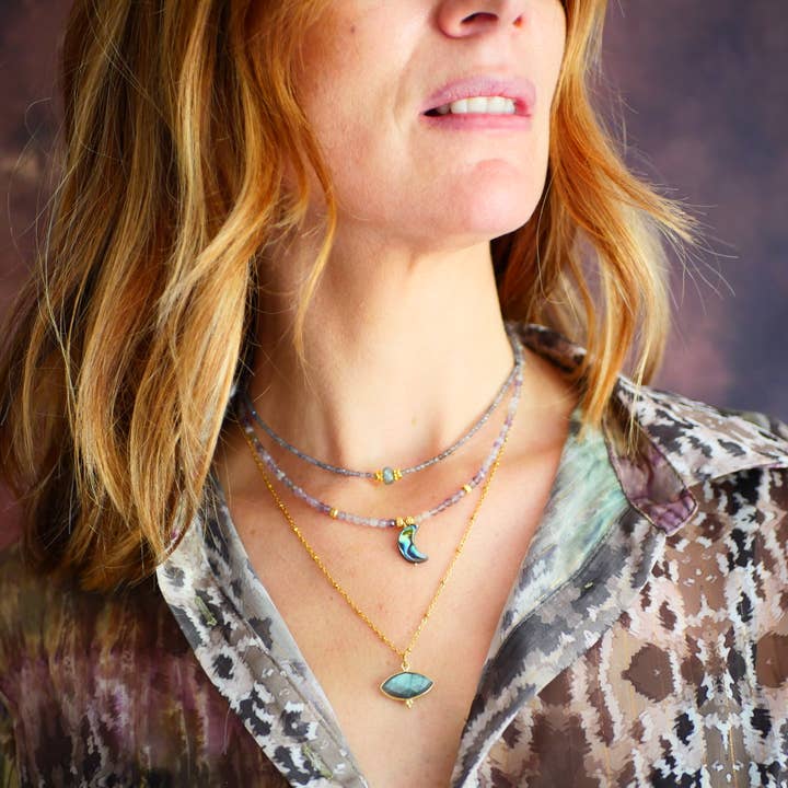 GINANDGER - Wholesale Pendant/Charm Necklace - NECKLACE MAHAKALI EYE LABRADORIT OR MOONSTONE4