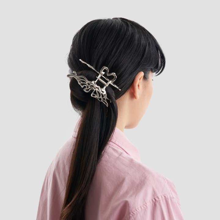 Frequencies Butterfly Hair Clip Claw in Silver for wholesale by Heretic Nine