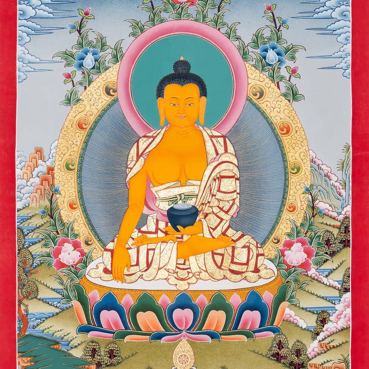Gouden Shakyamuni Boeddha Thangka – De Straling van Wijsheid voor wholesale door Boudha Stupa Thanka Centre