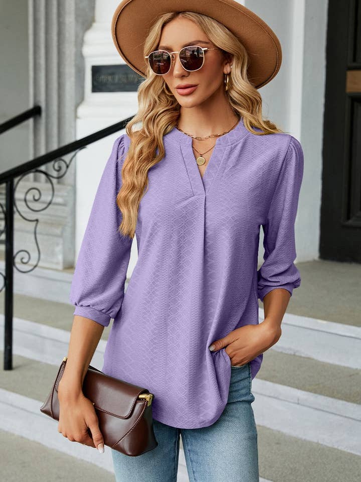 Lily Clothing - Vente Chemisier – femme - CWTSTL0358_BLOUSE CÔTELÉE À MANCHES 3/4 POUR FEMME5