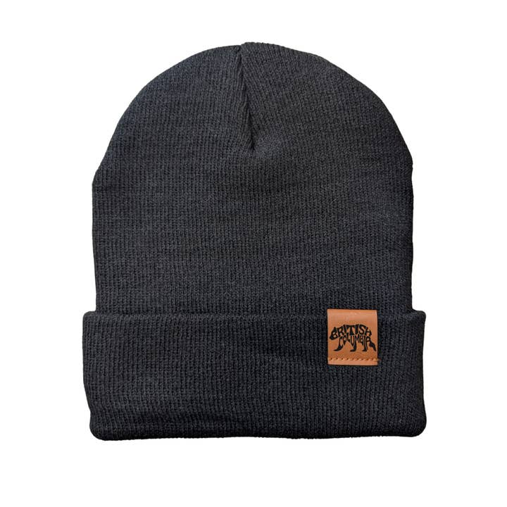 In Kanada hergestellte Mütze mit umgeschlagenem Rand und BC-Bären-Lederetikett für den Großhandel von Rosefire