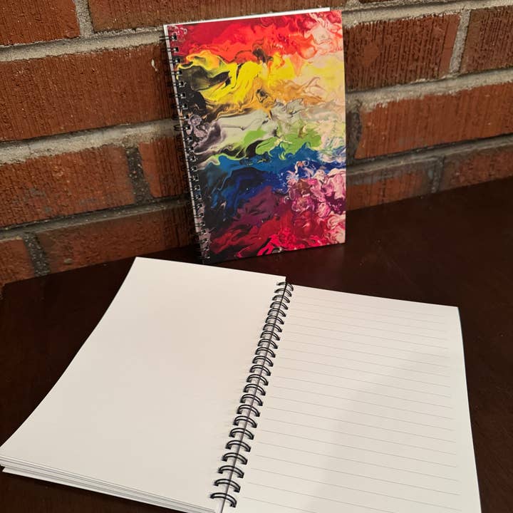 AbstractbyRabrams - Wholesale Notebook - Fire Rainbow Soft Touch Wire-O Notebook - 5.5"x8" - LGBTQ+