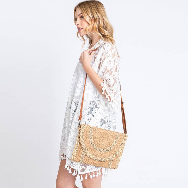 Sensibling Corp. – Bolsa - Mulher por atacado – Carteira / Bolsa a Tiracolo de Palha com Detalhe de Costura