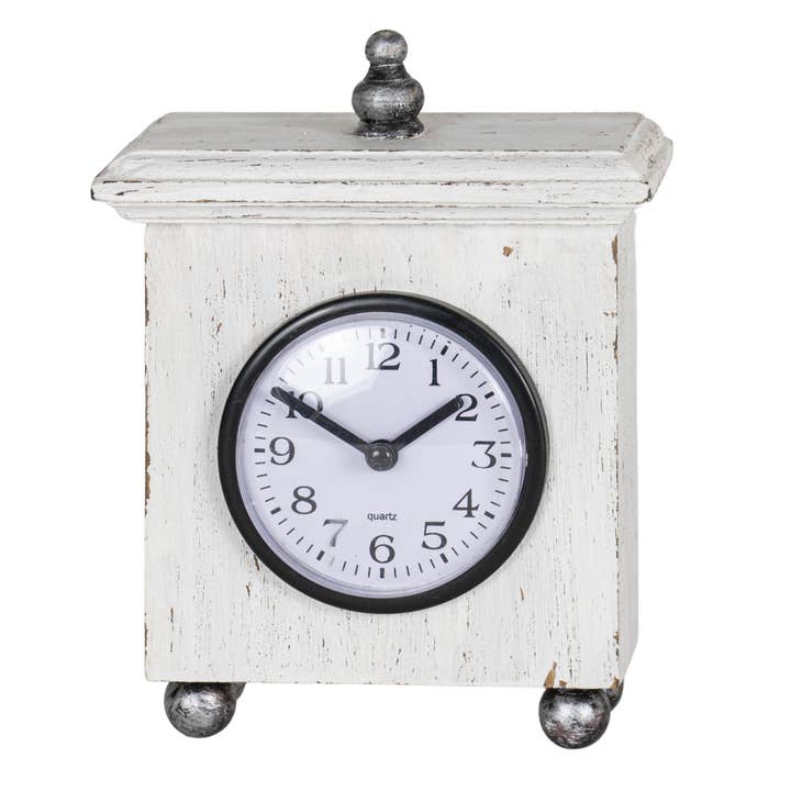 Foreside Home & Garden - Wholesale Desk Clock - Ramona Square White Wood Tabletop Clock with Silver Accents1