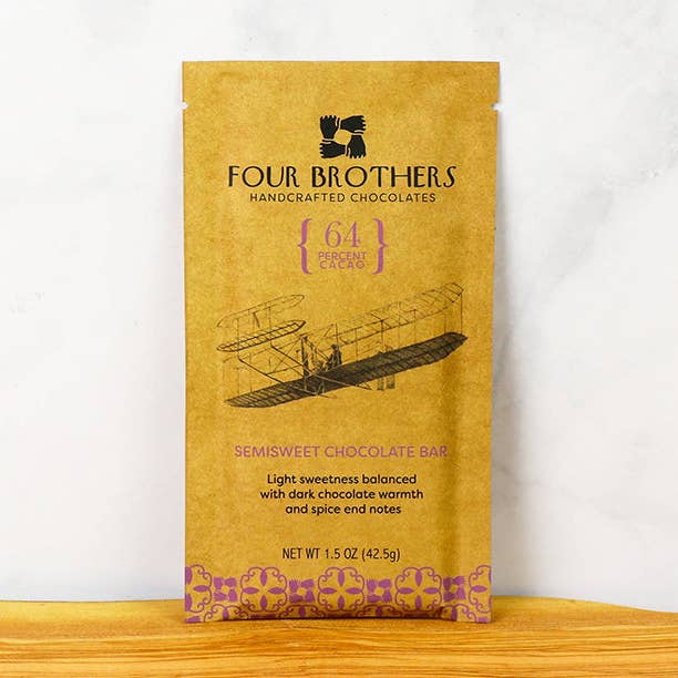 Tablette de chocolat mi-sucré 64 %, 1,5 oz pour la vente par Four Brothers Chocolates