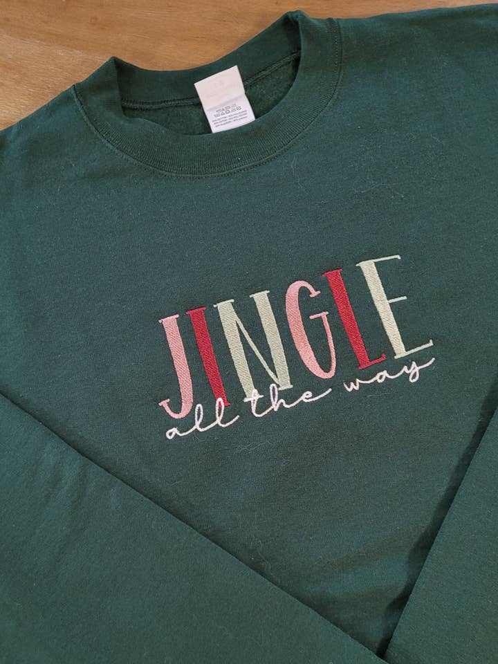 Jingle All the Way Embroidered Christmas Sweatshirt for wholesale by Penelope Annen Design