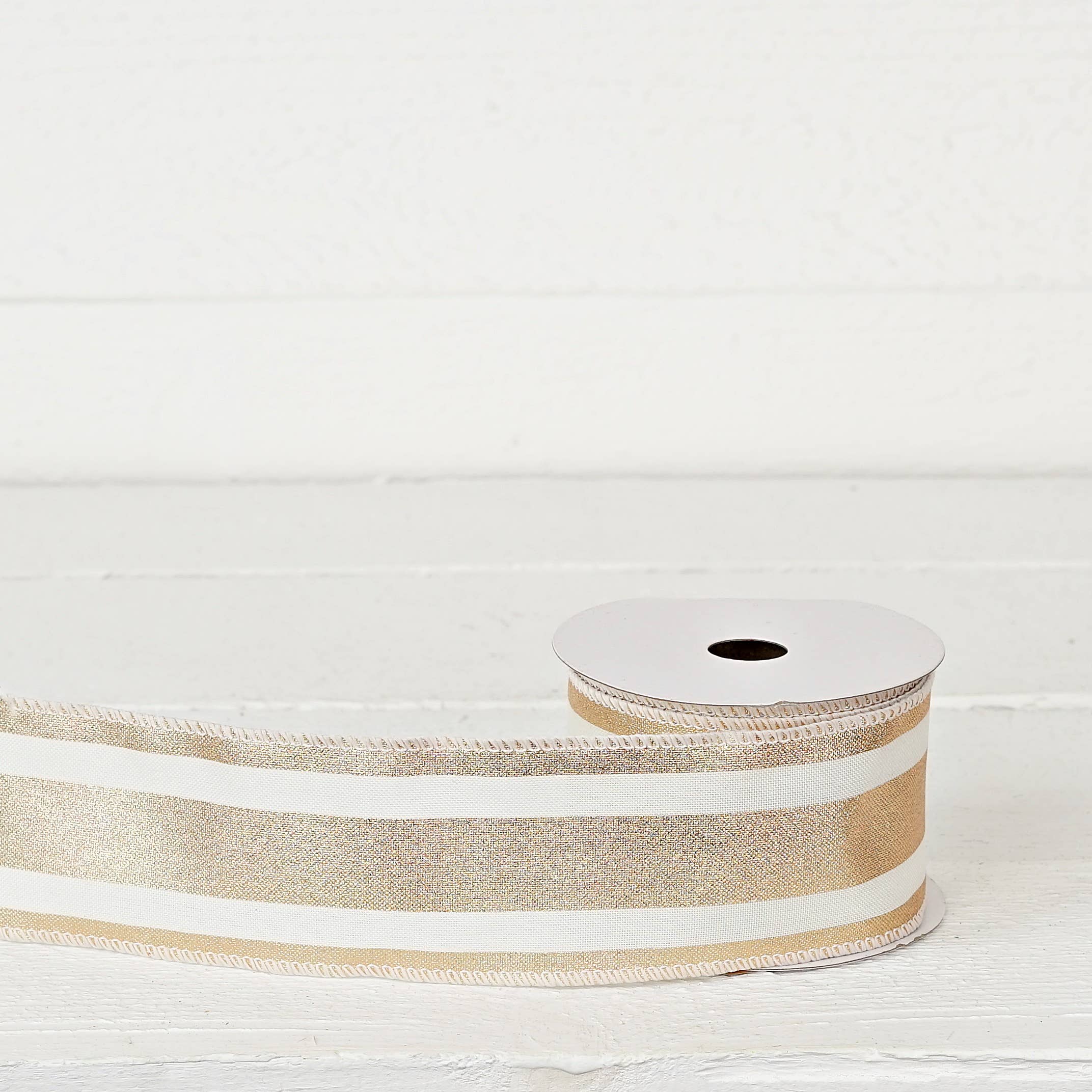 Holiday Depot Inc. - Wholesale Ribbon - Gift Wrapping - R32917-Wired Ribbon-Fabric-Gold and Cream (2.5inW)1