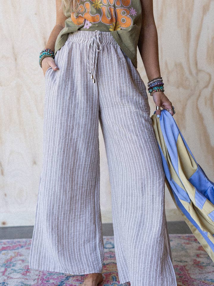 Beige Soul Spark Wide Leg Pants - Natural for wholesale on Faire