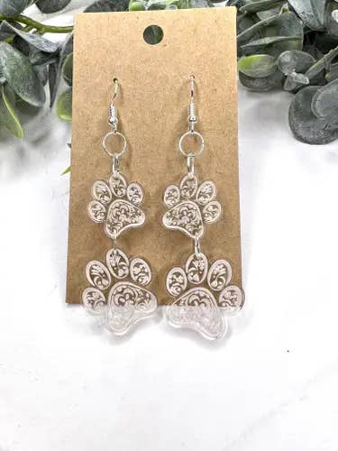 Clear Double Paw Print Earrings for wholesale by Lindsey Lane Wholesale