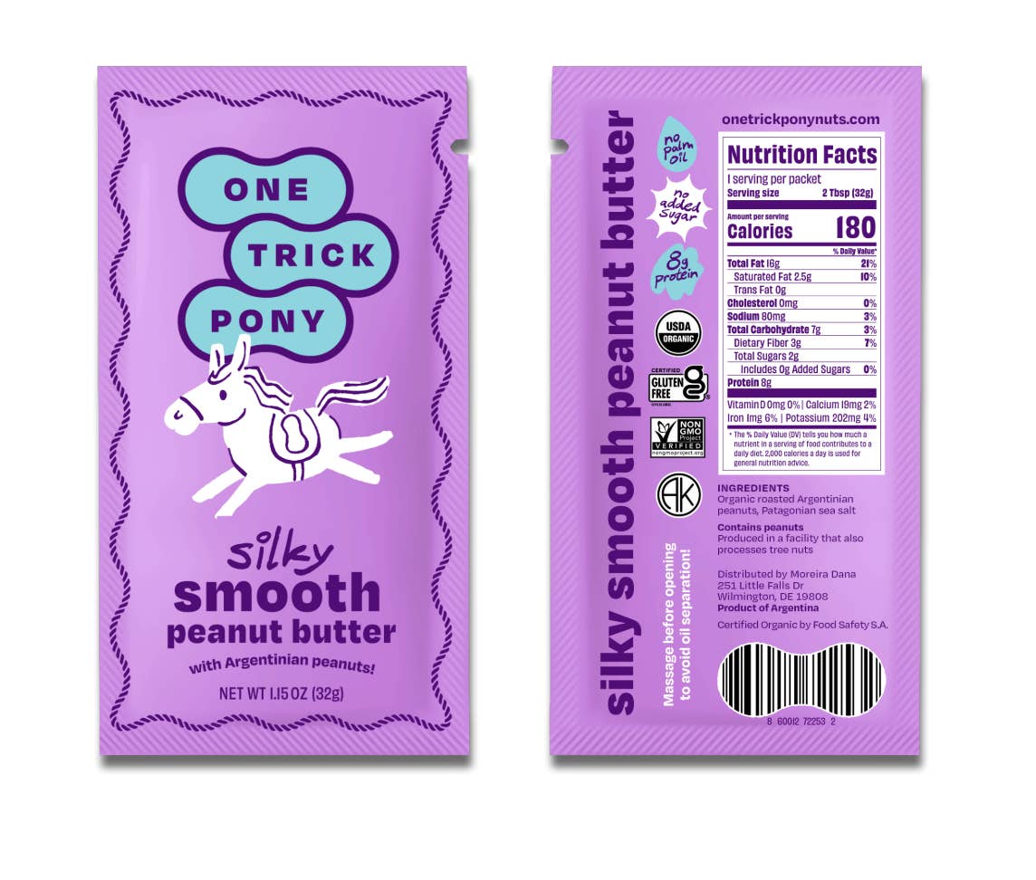 One Trick Pony - Wholesale Nut Butter - Single Serve Peanut Butter Packets - Box of 10, Silky Smooth