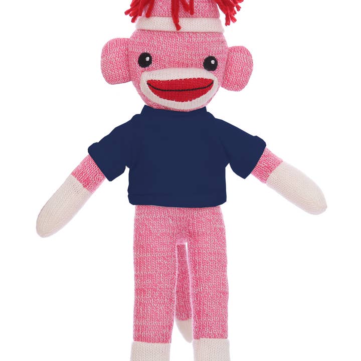 Plushland - Wholesale Stuffed/Plush Toy - Kids & Baby - Customizable 8" Pink Sock Monkey with Tee shirt