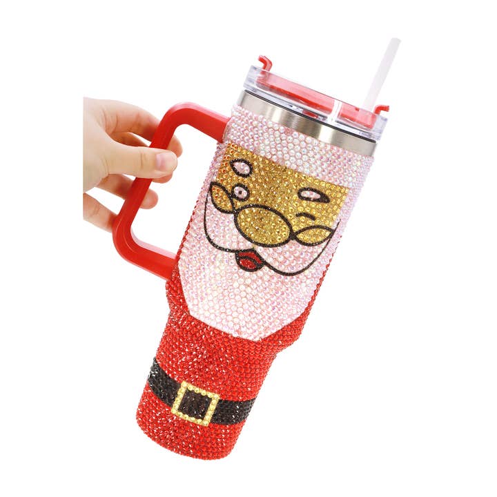 RED Happy Santa Bling Glam Insulated Tumbler for wholesale on Faire