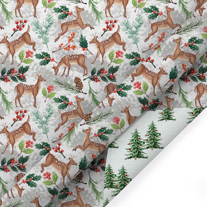 LA Ribbons Wholesale - Wholesale Inpakpapier per rol - 30" x 10' Feestdagen Omkeerbare Cadeaupapier Bundel (4-pack) | Doe a Deer3