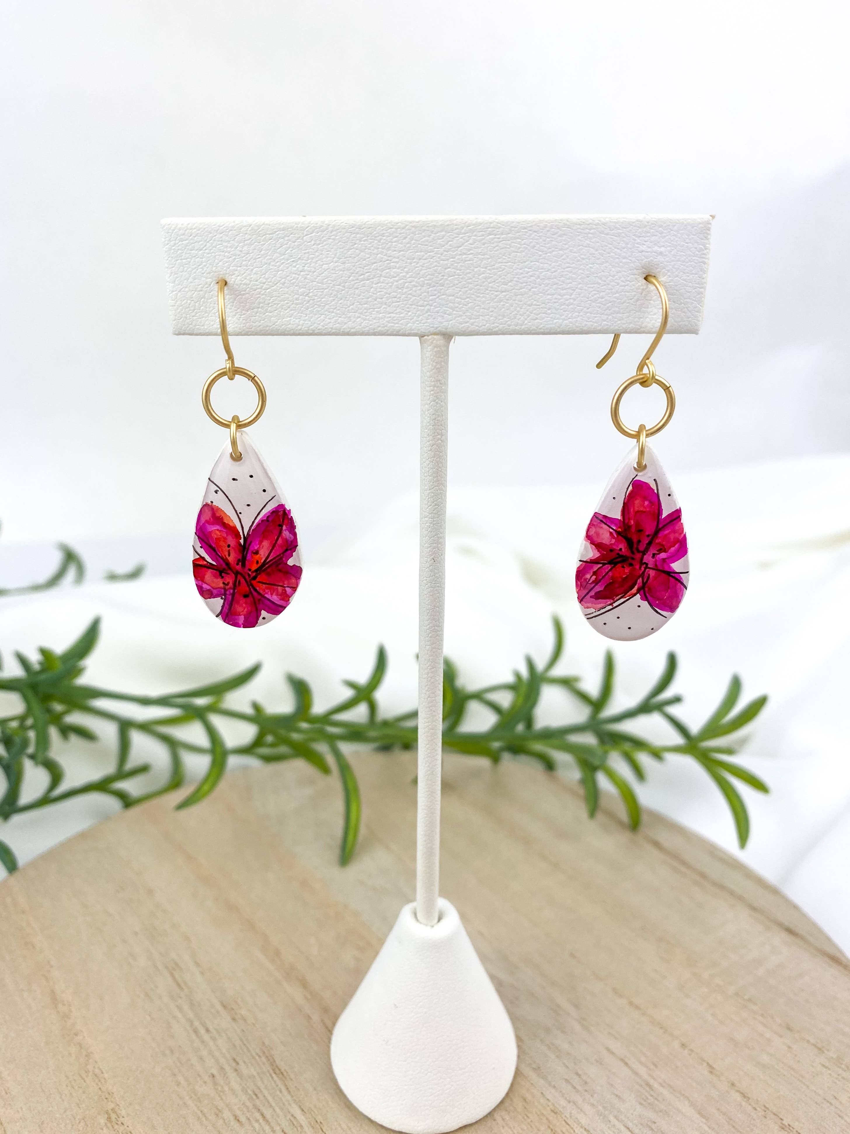 Light Shine - Wholesale Dangle Earrings - Hand Painted Sketchy Flower Clay Earring | Statement Drop12