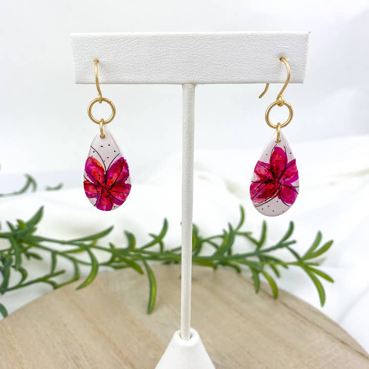 Light Shine - Wholesale Dangle Earrings - Hand Painted Sketchy Flower Clay Earring | Statement Drop12