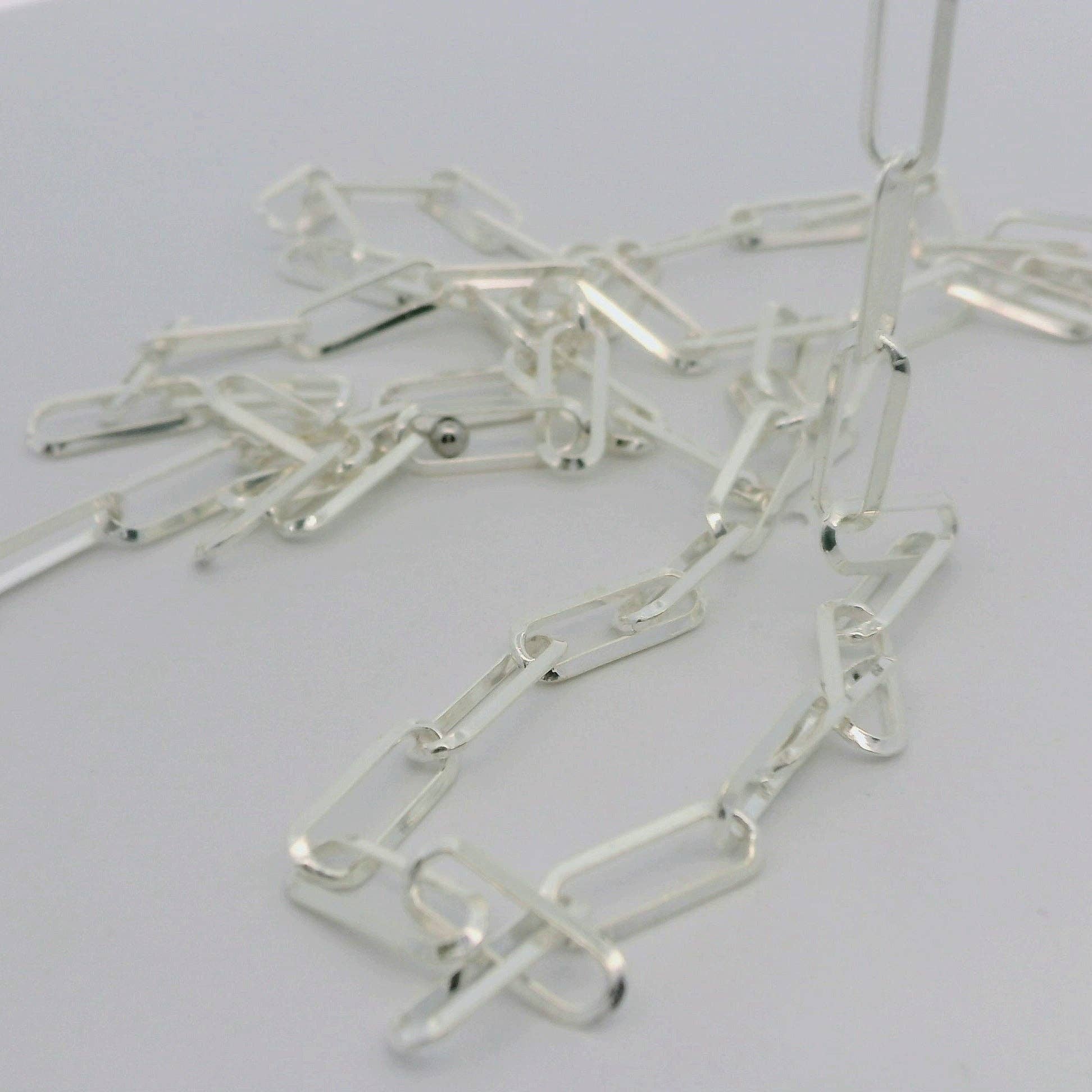 Purity Beads - Wholesale Craft Supplies - Paperclip Chain Thick Paper Clip Sterling Solid  Silver Chain Rectangular Triangle Wire  1mm  Chain, Size 11.4mmX4.2mm | 1 Foot4