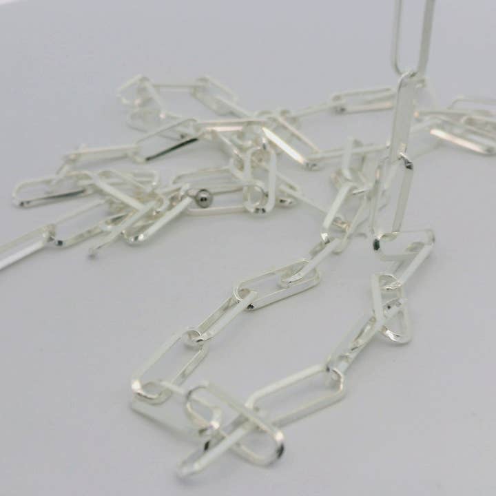 Purity Beads - Wholesale Craft Supplies - Paperclip Chain Thick Paper Clip Sterling Solid Silver Chain Rectangular Triangle Wire 1mm Chain, Size 11.4mmX4.2mm | 1 Foot4