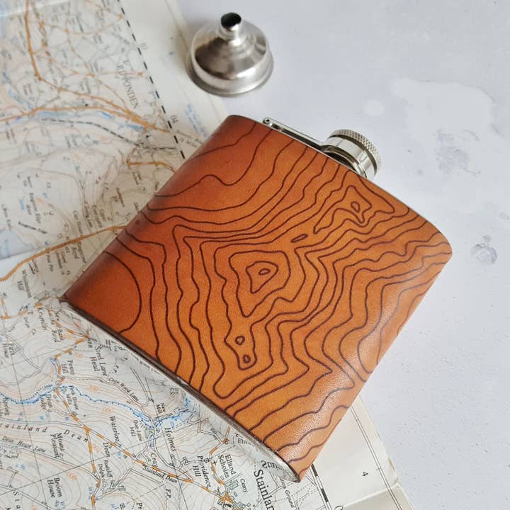 Custom Contour Line Map Hip Flask for wholesale by Hord