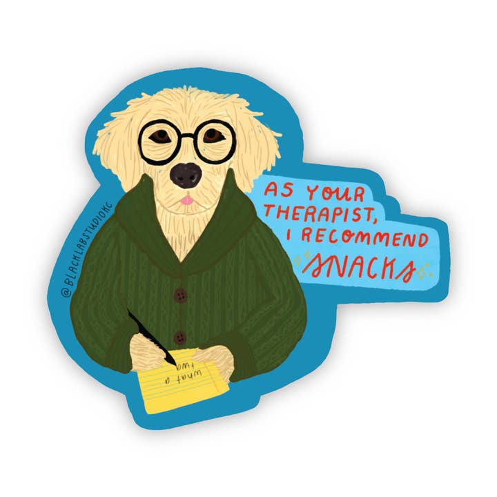 Black Lab Studio - Wholesale Sticker - Therapist Recommends Snacks Funny Dog Waterproof Sticker