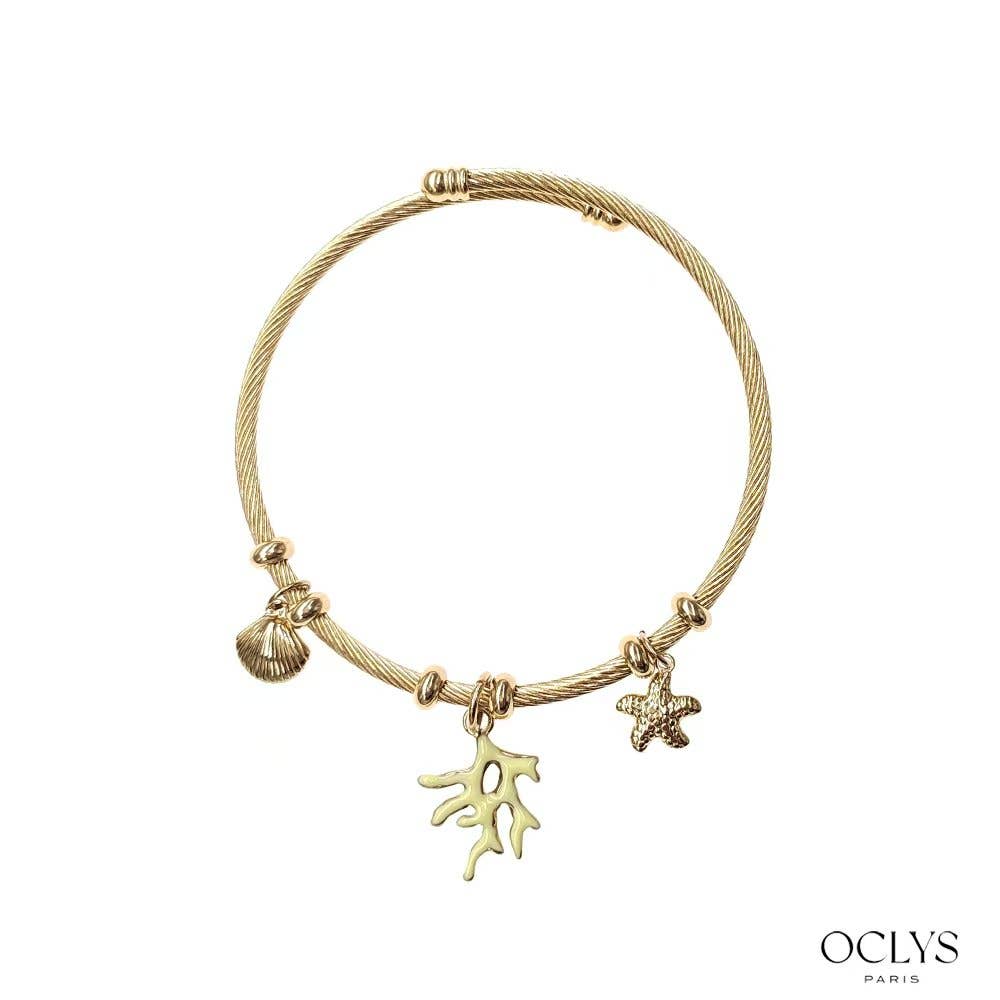 Oclys - Wholesale Charm/Dangle Bracelet - Twisted bangle bracelet with coral charms in stainless steel Livi3