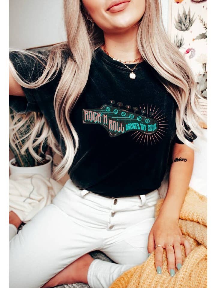 The Babe Cave Co - Vente T-shirt à imprimés – femme - Chemise Rock On, Chemise Rock and Roll, Chemise pour guitare