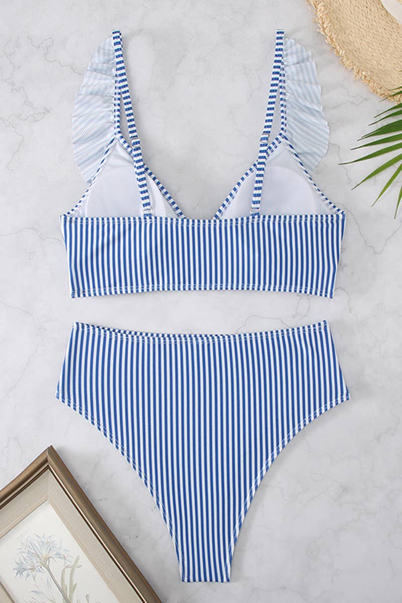 NINEXIS - Wholesale Two Piece Swimsuit - Women's - CWMW0794_STRIPED HIGH WAISTED V-NECK RUFFLED SWIMSUIT9