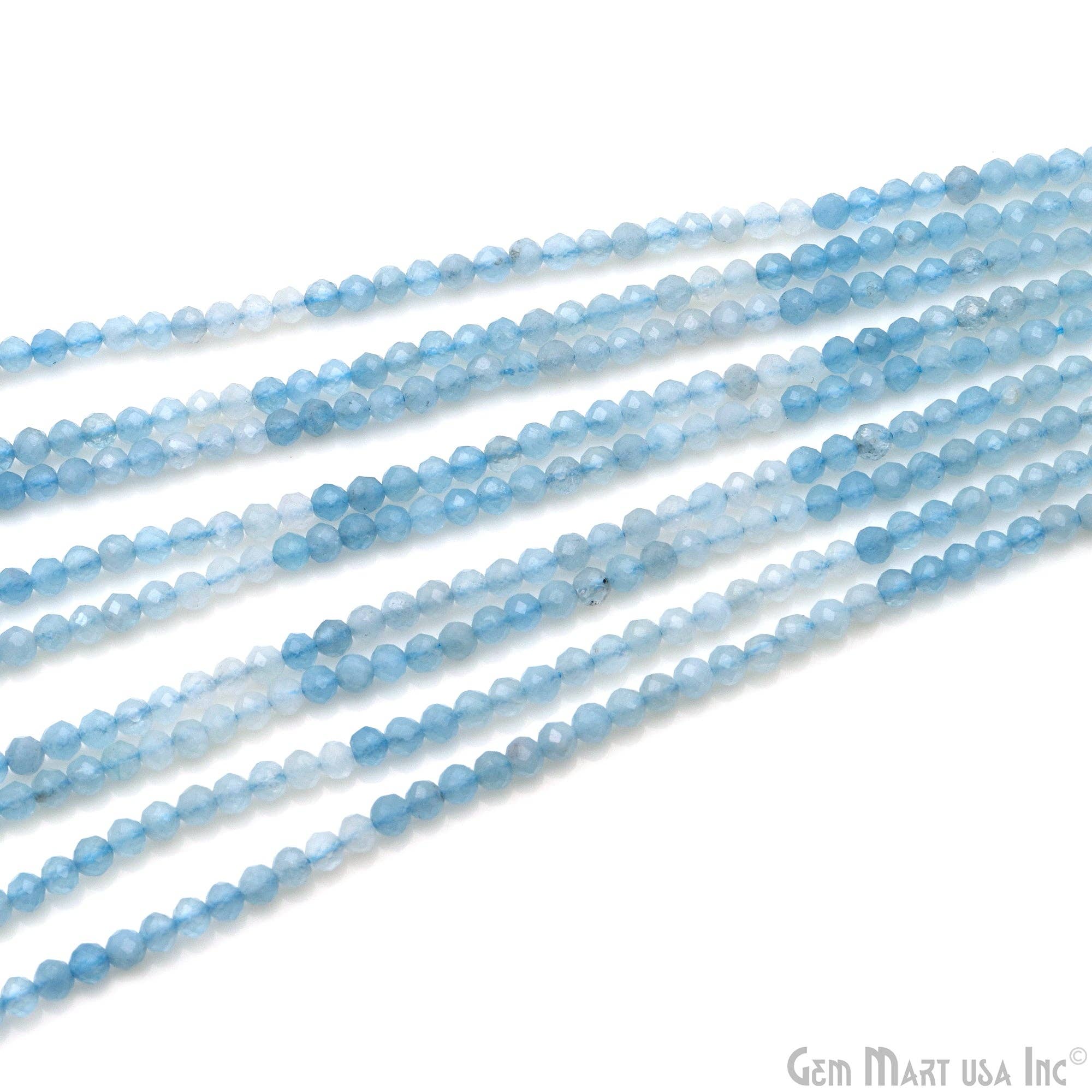 GemMartUSA – Missangas por atacado – Pérolas Rondelle Aquamarine, Fita de pedra natural de 13 polegadas, 3mm2