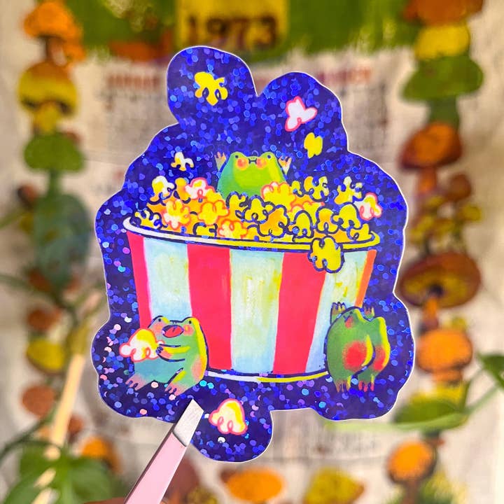 Popcorn Bucket Frogs Sticker for wholesale by We Are Frogs