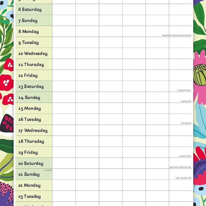 MiddleGift - Vente Calendrier - Calendrier mural organisateur familial floral Red Robin 20265
