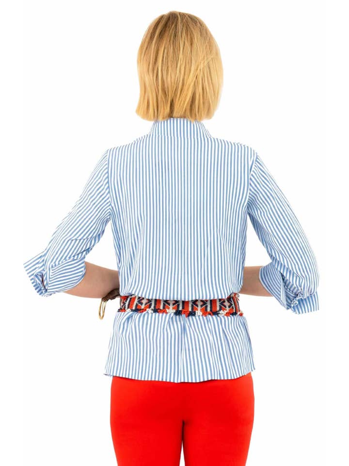 Gretchen Scott LLC - Wholesale Button Down Shirt - Women's - Wash / Wear Forget Me Knot Top - Stripe12