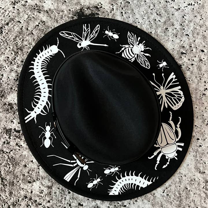 Witchwood Bags - Wholesale Fedora - Women's - Vegan Felt Wide Brim Hat - Creepy Crawlers