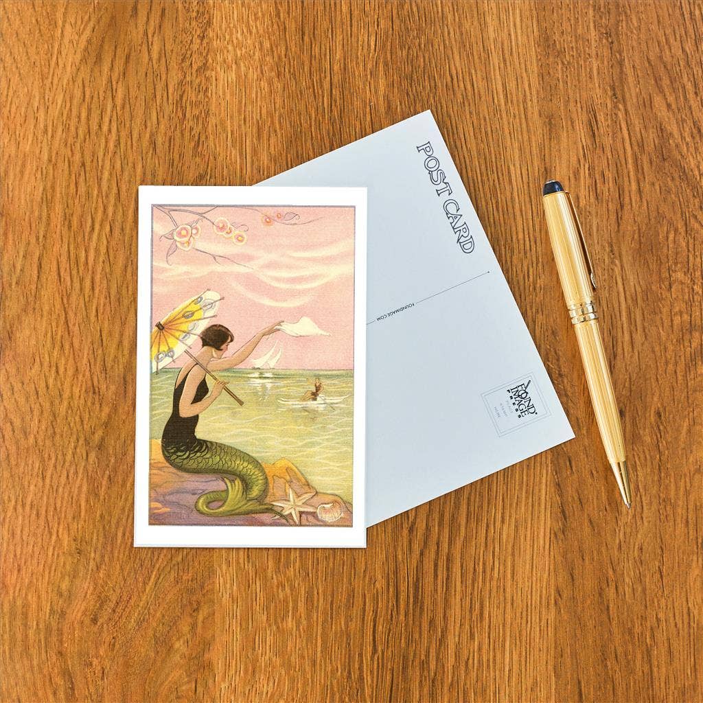 Found Image Press - Wholesale Postcard - Postcard TS-101 Mermaid with Parasol Waving to Rower1