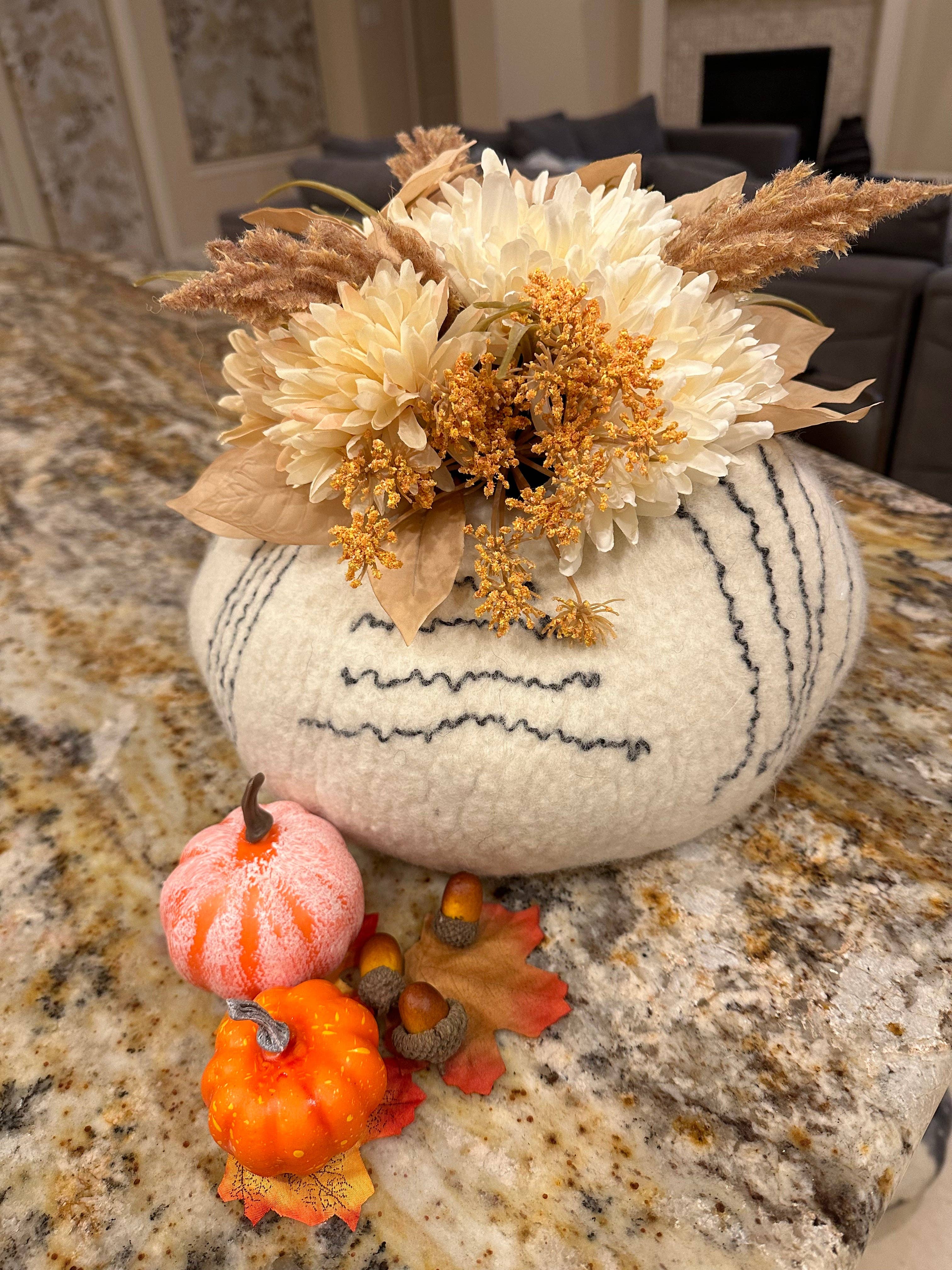 Natural White Charcoal Ghana Basket Ukhumba Felted Wool Bowl - Linear Basket for wholesale on Faire3