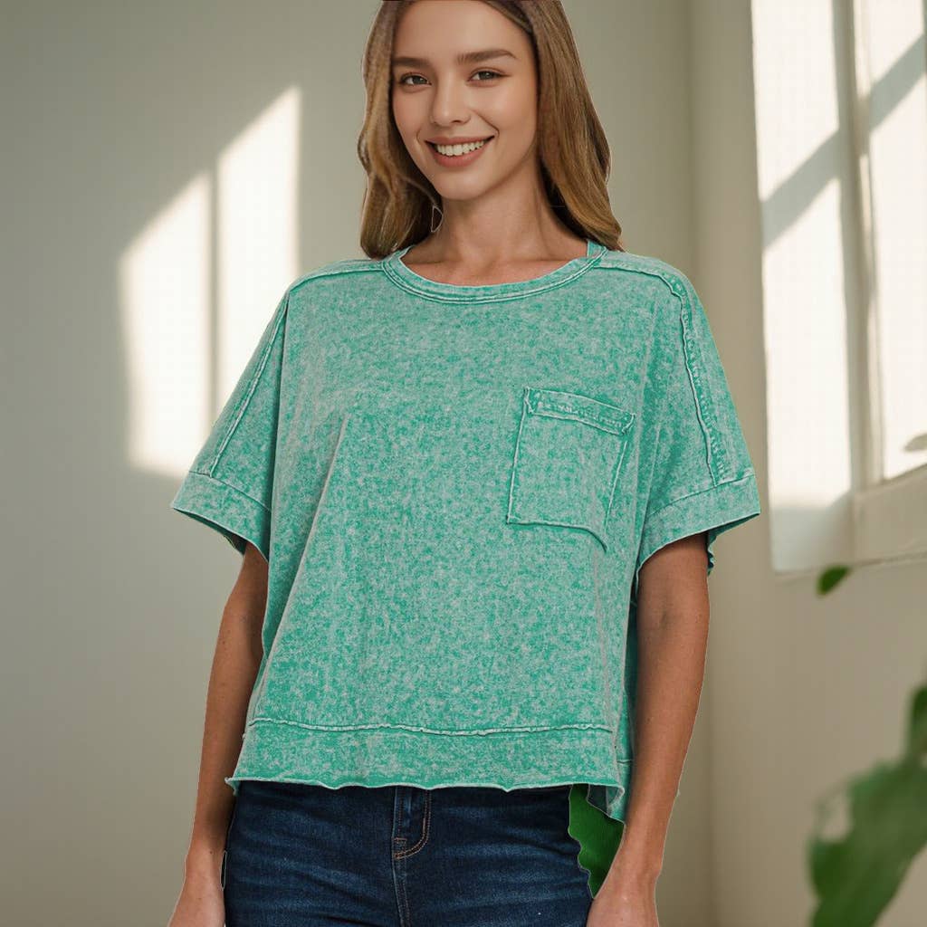 42POPS - Wholesale Knit Top - Women's - `.Washed Exposed Seam Oversized Tee9