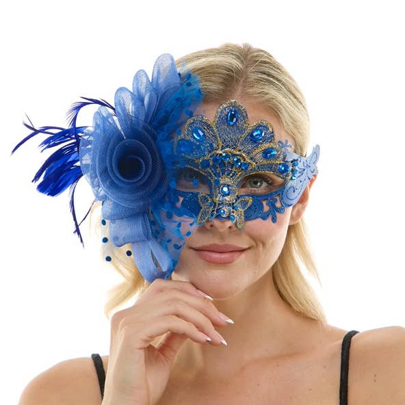 Máscara de encaje con gema azul para venta al por mayor de KBW Global Corp.