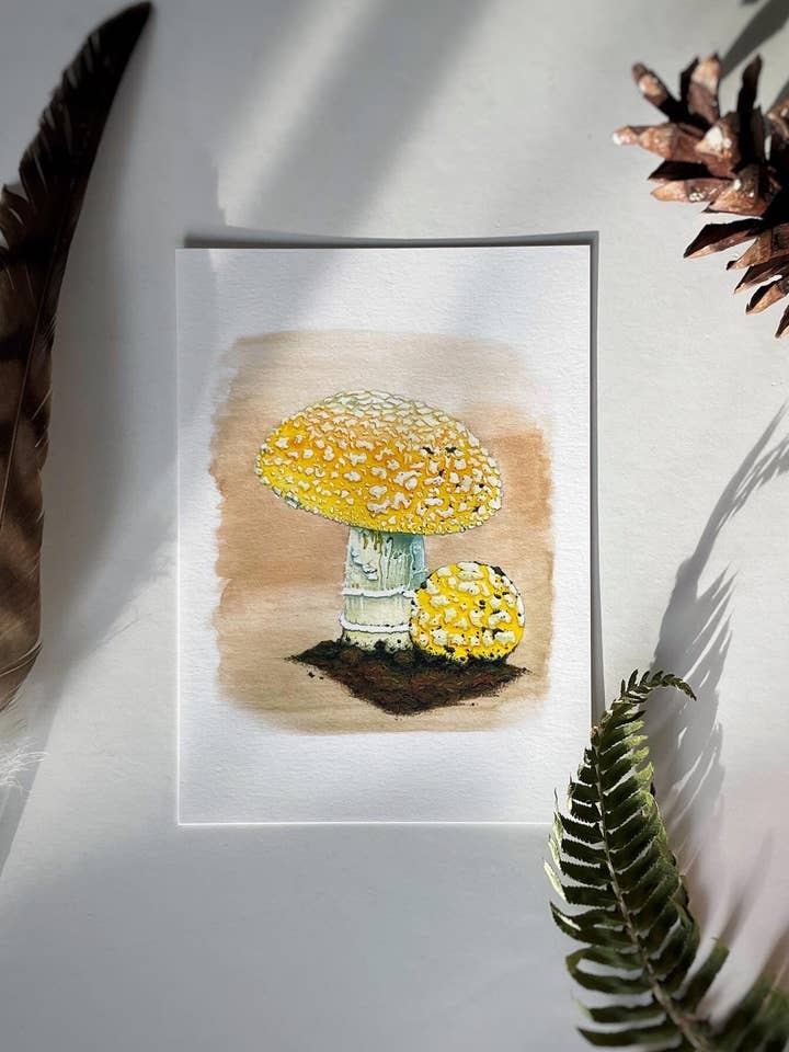 Gelber Amanita-Pilzdruck, Sunshine Amanita für den Großhandel von Sword Fern Studios