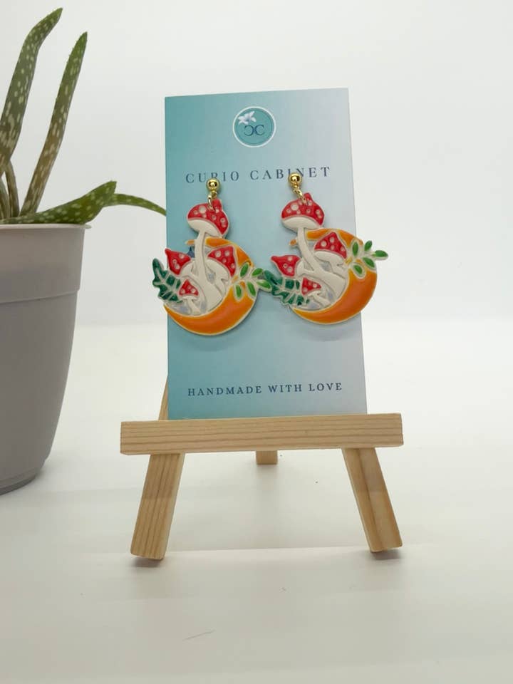 Orange Moon Midnight Mushrooms - Polymer Clay Earrings for wholesale by Curio Cab