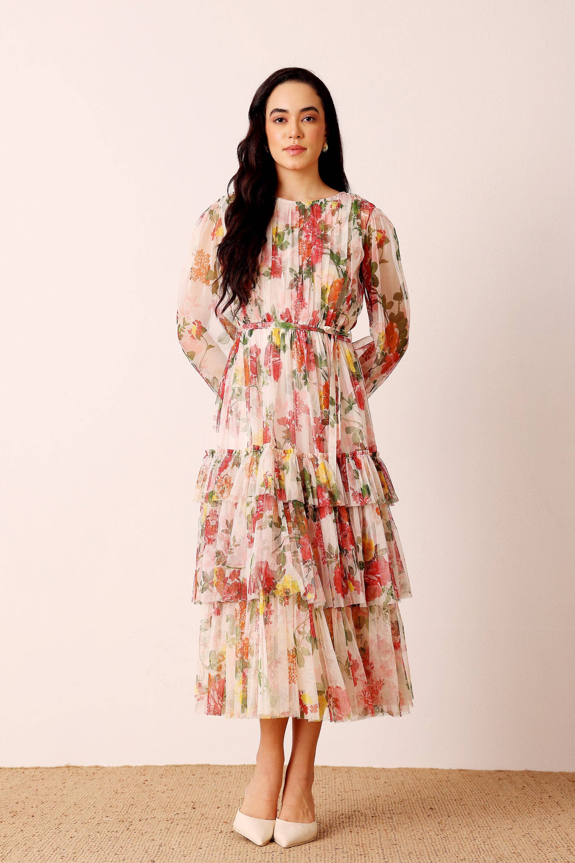 Rebecca Midi Dress in Cream Floral for wholesale on Faire2