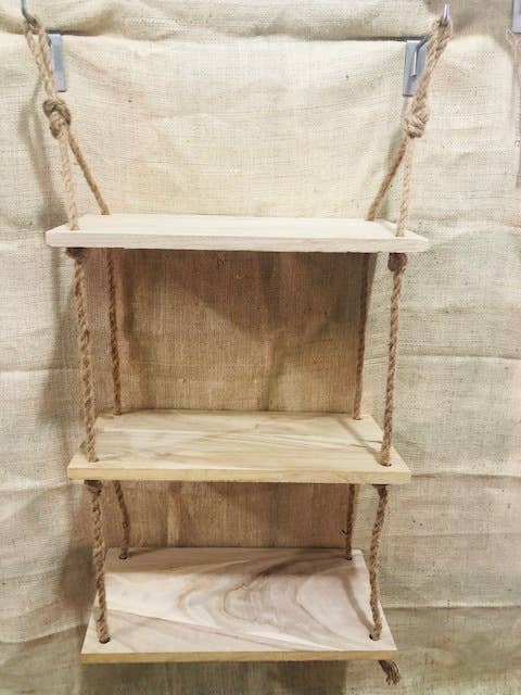 Midwest Craft House - Wholesale Wall Mounted Shelf - 3 Tier Hanging Rope Shelf