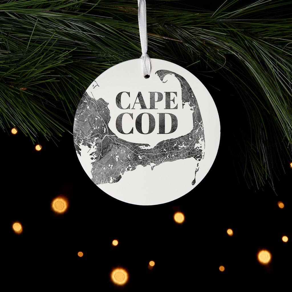 Love Local - Wholesale Ornament - Minimalistic B&W Cape Cod Map |Wood Ornament