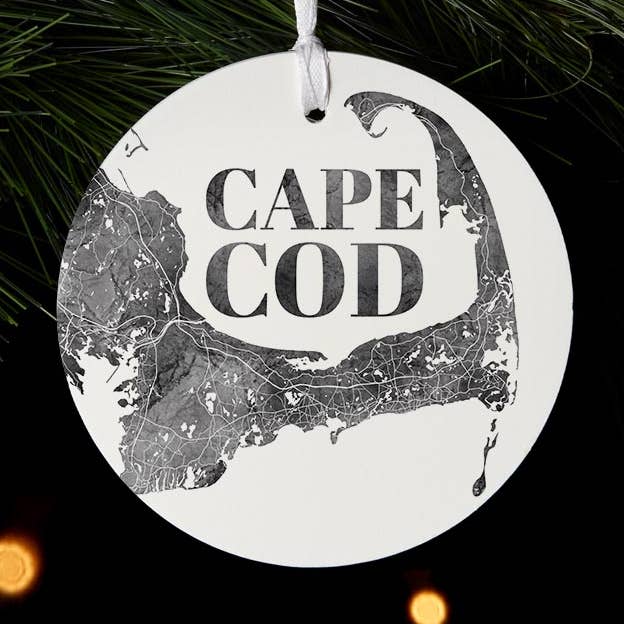 Love Local - Wholesale Ornament - Minimalistic B&W Cape Cod Map |Wood Ornament0