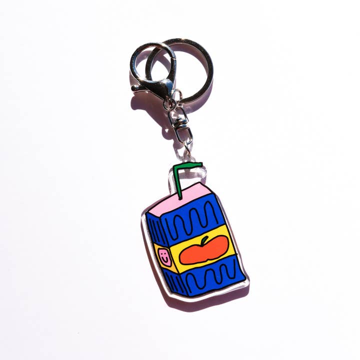 juice box recycled acrylic keychain / bag charm for wholesale by Gab Art & Design