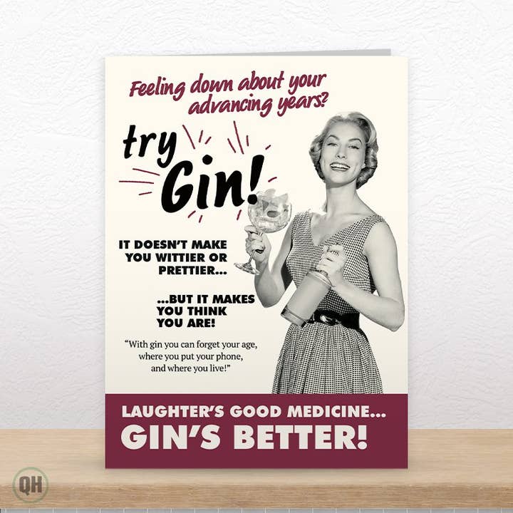 Ti senti giù?... Prova il Gin! - Divertente Biglietto di Compleanno con Gin per la vendita all'ingrosso da parte di Quitting Hollywood