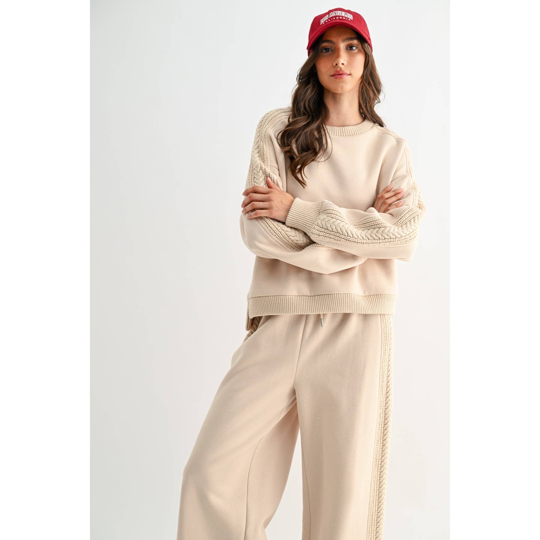 Camellia – wholesale Tops set – Women's – CS10248E CABLE KNIT TRIM OVERSIZED LOUNGE SET3