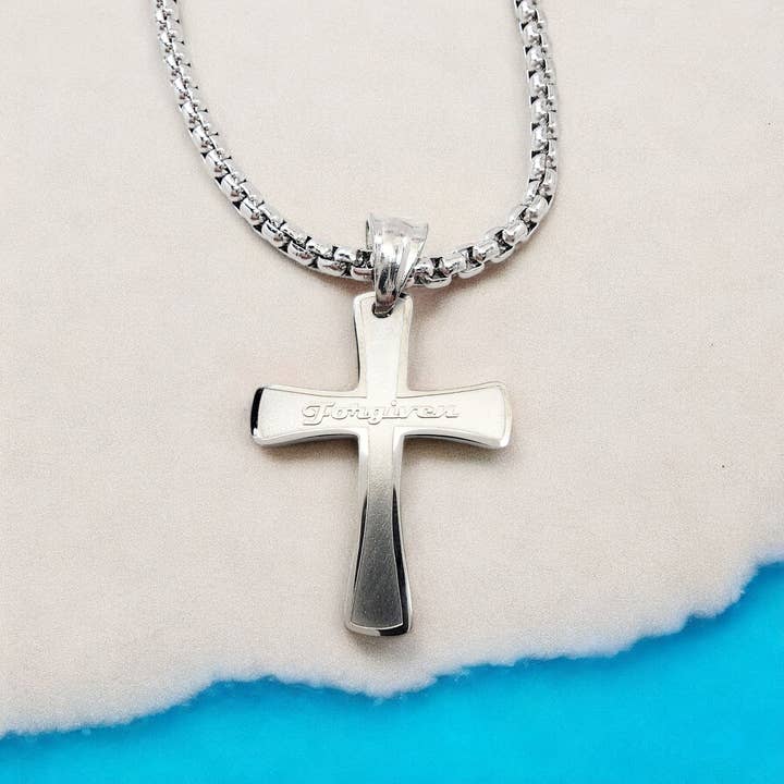 Cross Forgiven Stainless Steel Finish Heavy Chain Necklace for wholesale by Forgiven Jewelry